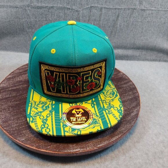 Top Level Snapback Hat With "Vibes" Embroidery & Patterned Brim Adjustable Fit - Picture 1 of 9